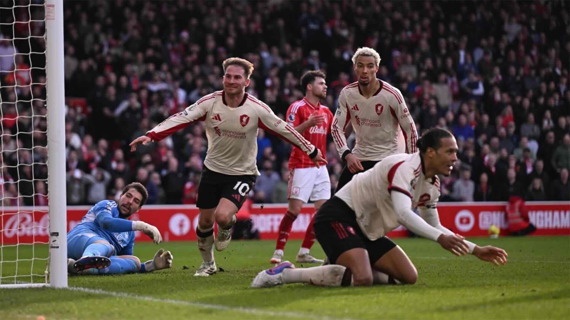 Gol Menit Akhir Mac Allister Bawa Liverpool Curi Poin Penuh di City Ground